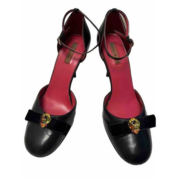 Tommy Girl Hilfiger Pumps Round Toe Coquette Leather sz 9.5 Black Bow - Picture 1 of 5